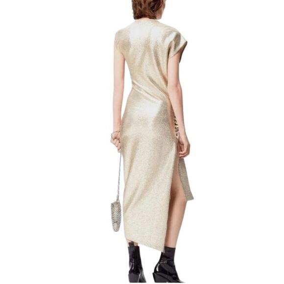 Paco Rabanne Dress Gold Drape Pression Dress in Lurex - Picture 2 of 14